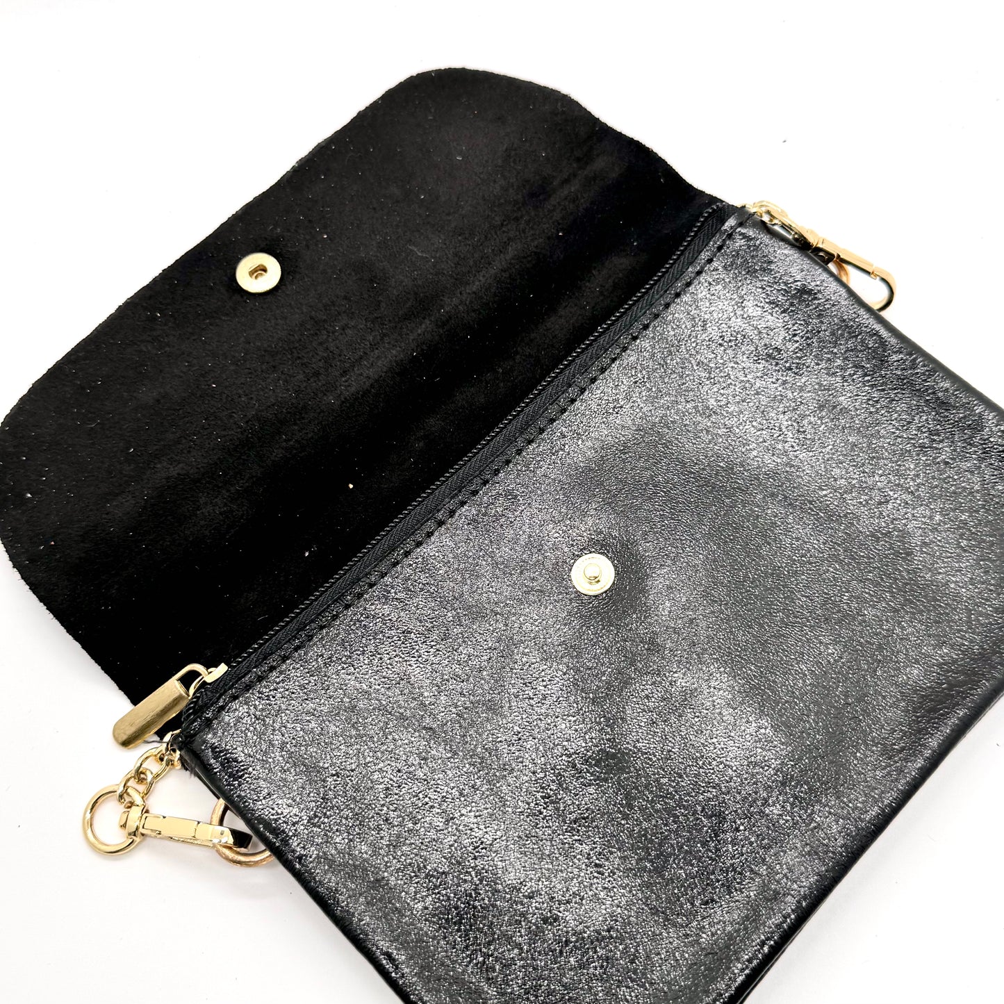 Sac Pochette en cuir véritable irisé noir