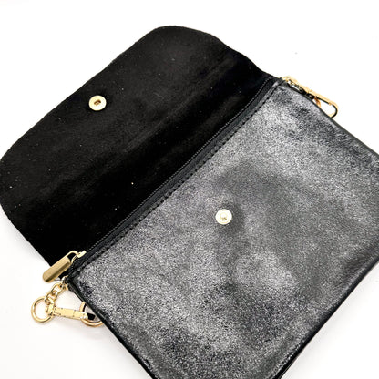 Sac Pochette en cuir véritable irisé noir