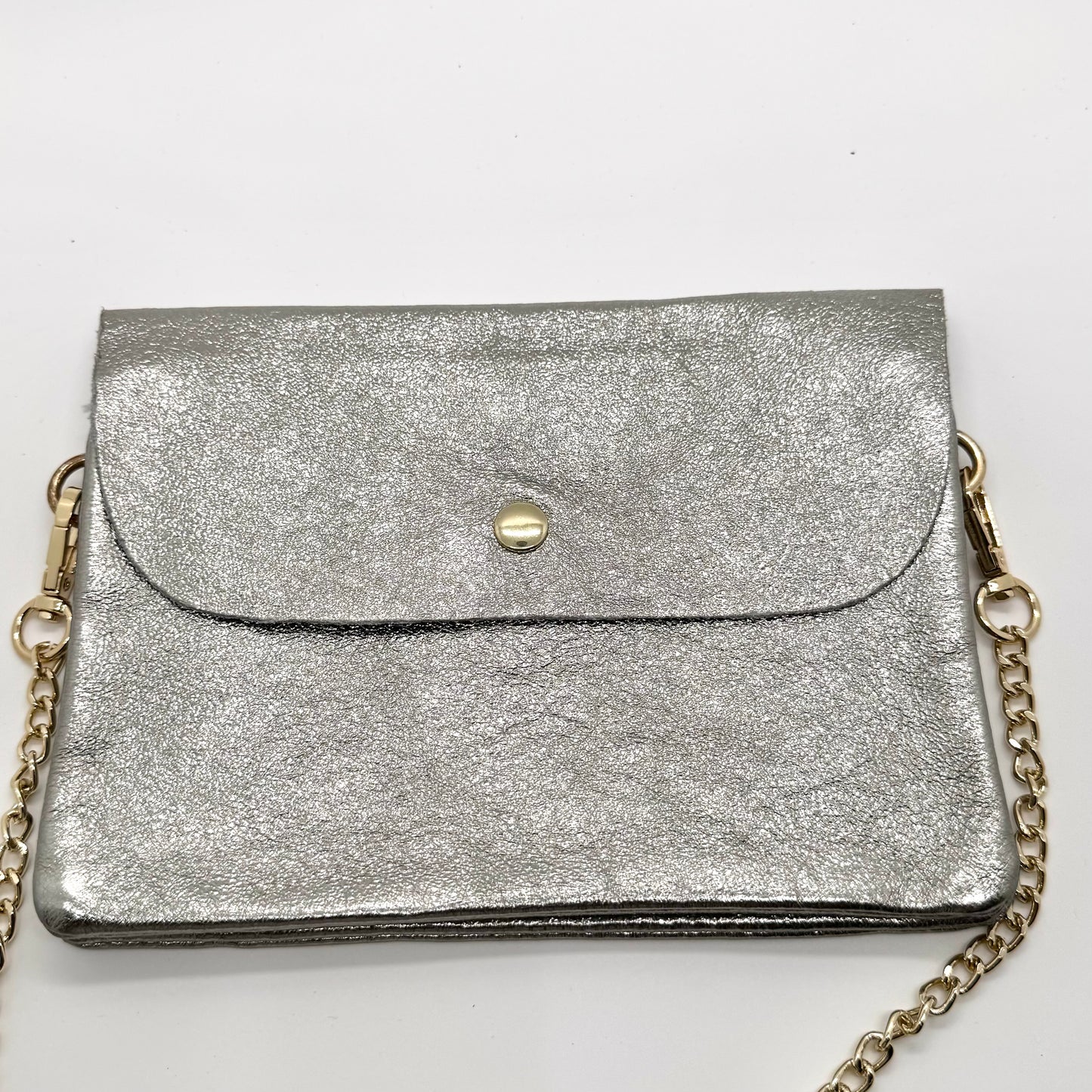 Sac Pochette en cuir véritable irisé argenté foncé