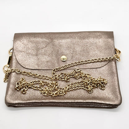 Sac Pochette en cuir véritable irisé bronze