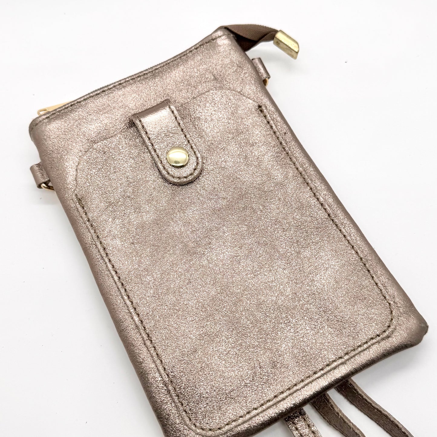 Pochette bandoulière téléphone en cuir véritable irisé bronze