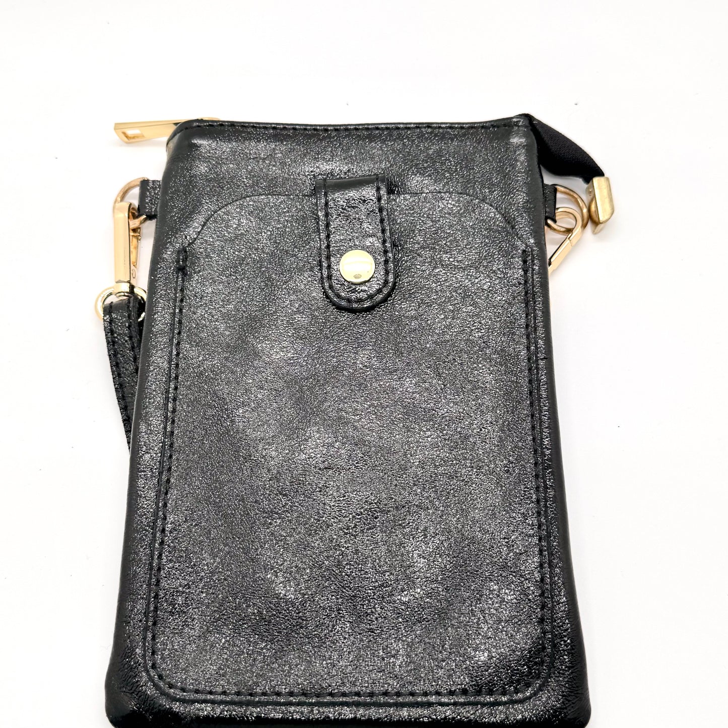 Pochette bandoulière téléphone en cuir véritable irisé noir