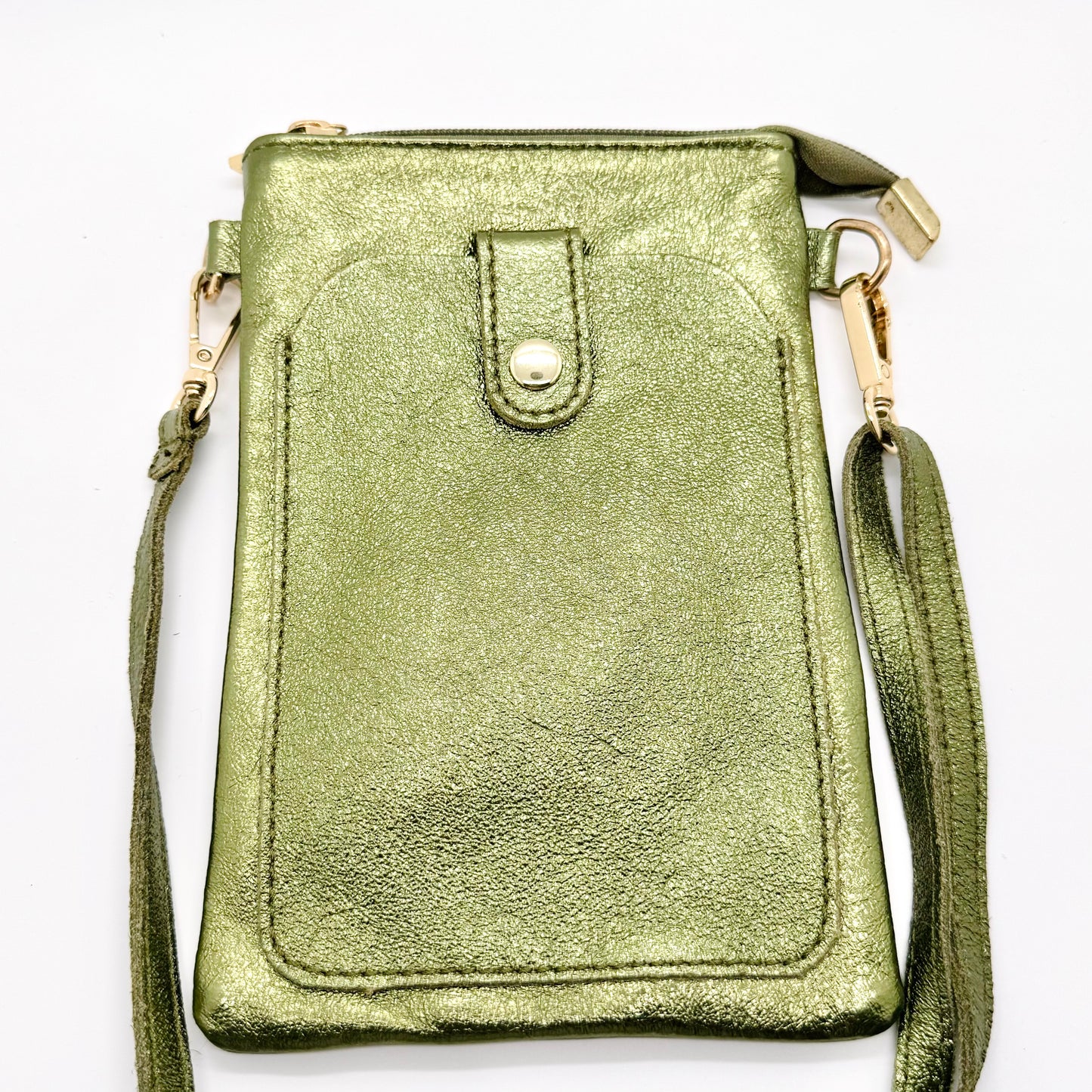 Pochette bandoulière téléphone en cuir véritable irisé vert