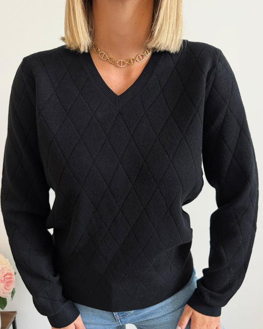Pull en maille col V losanges - Laine, cachemire & soie