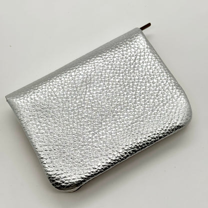 Porte-monnaie en cuir véritable irisé caramel-argenté