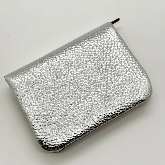 Porte-monnaie en cuir véritable irisé caramel-argenté