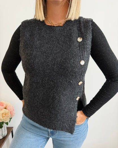 Pull sans manches boutons noir