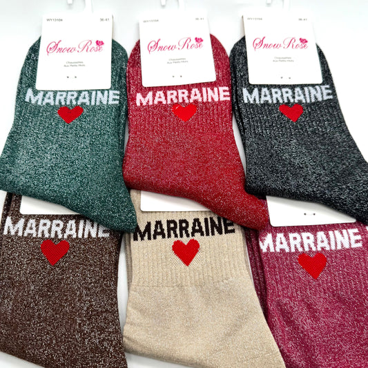 Chaussettes à Paillettes à Message " Marraine ♥️ "
