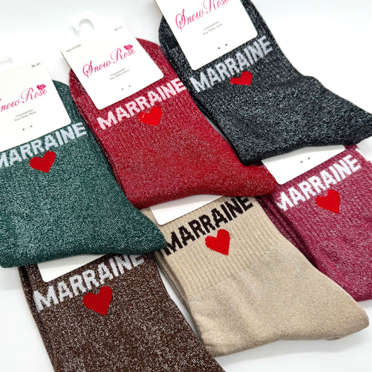 Chaussettes à Paillettes à Message " Marraine ♥️ "