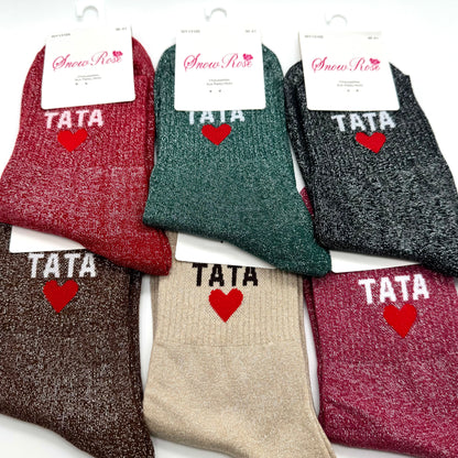 Chaussettes à Paillettes à Message "Tata ♥️ "