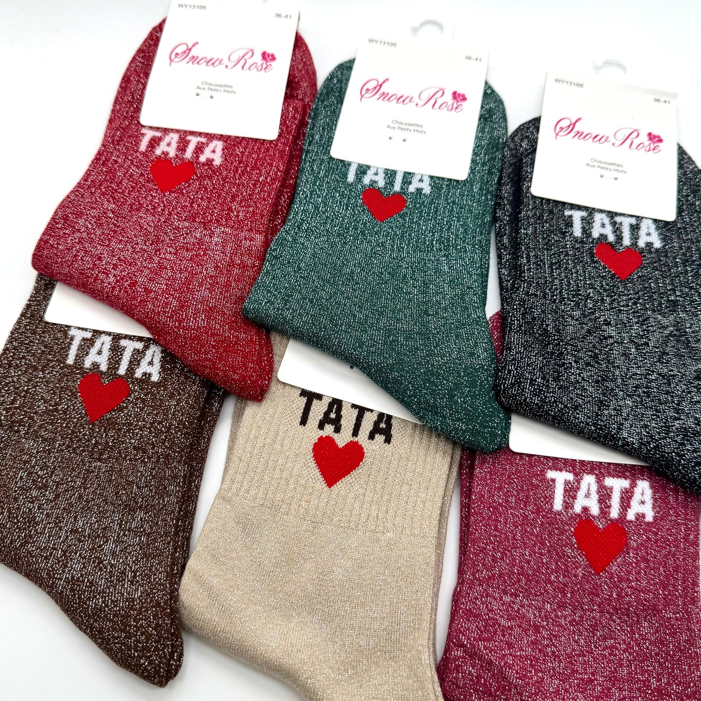 Chaussettes à Paillettes à Message "Tata ♥️ "