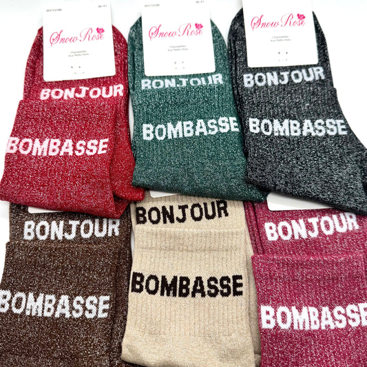 Chaussettes à Paillettes à Message DUO "Bonjour & Bombasse "
