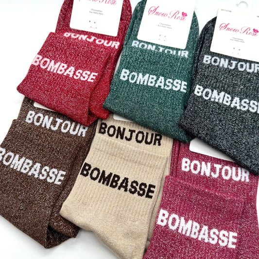 Chaussettes à Paillettes à Message DUO "Bonjour & Bombasse "
