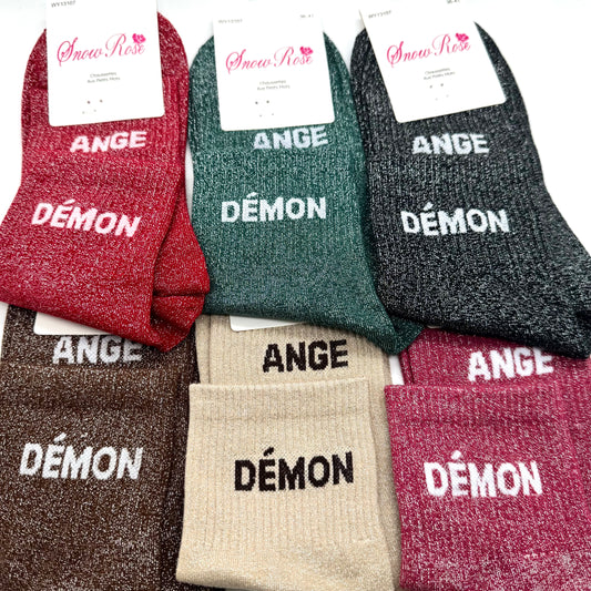 Chaussettes à Paillettes à Message DUO "Ange & Démon "