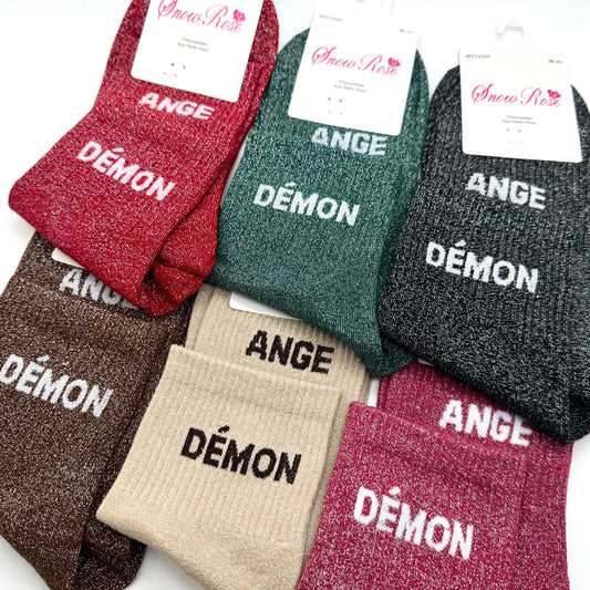 Chaussettes à Paillettes à Message DUO "Ange & Démon "