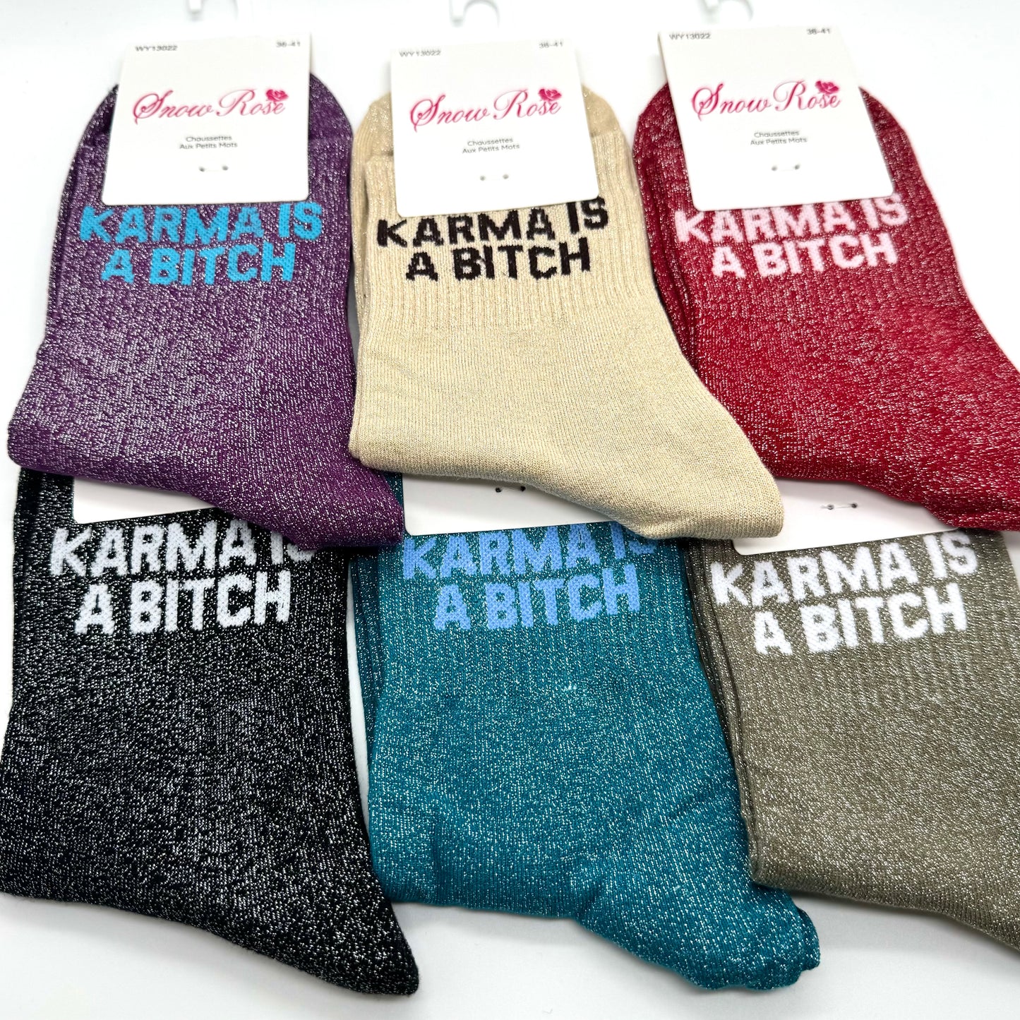 Chaussettes à Paillettes à Message " Karma Is A Bitch "