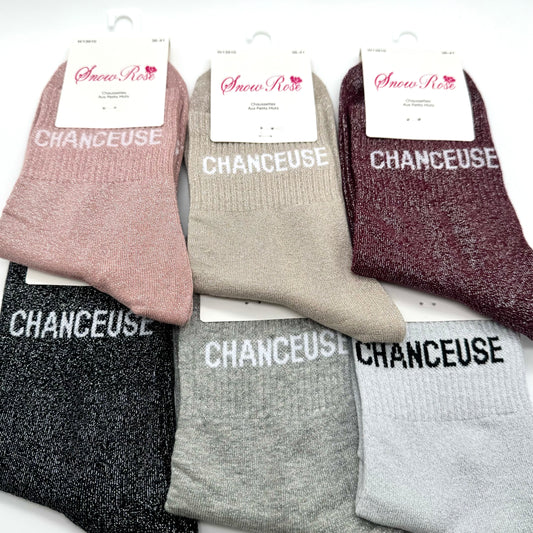 Chaussettes à Paillettes à Message " Chanceuse "