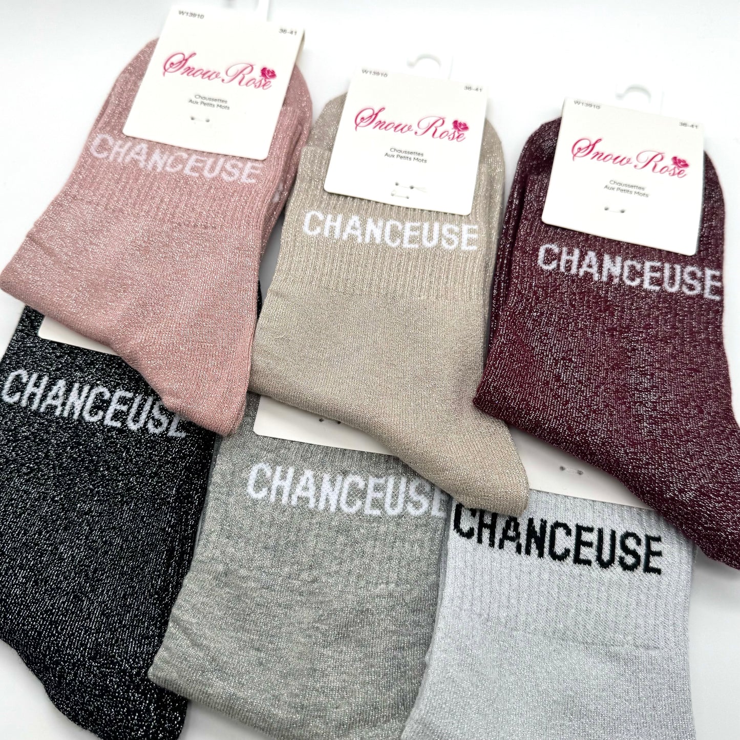 Chaussettes à Paillettes à Message " Chanceuse "