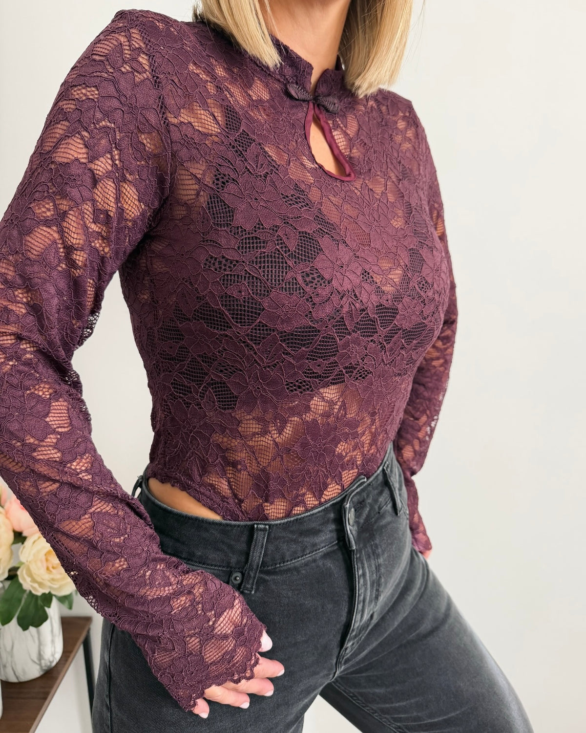 Body dentelle col mao violine