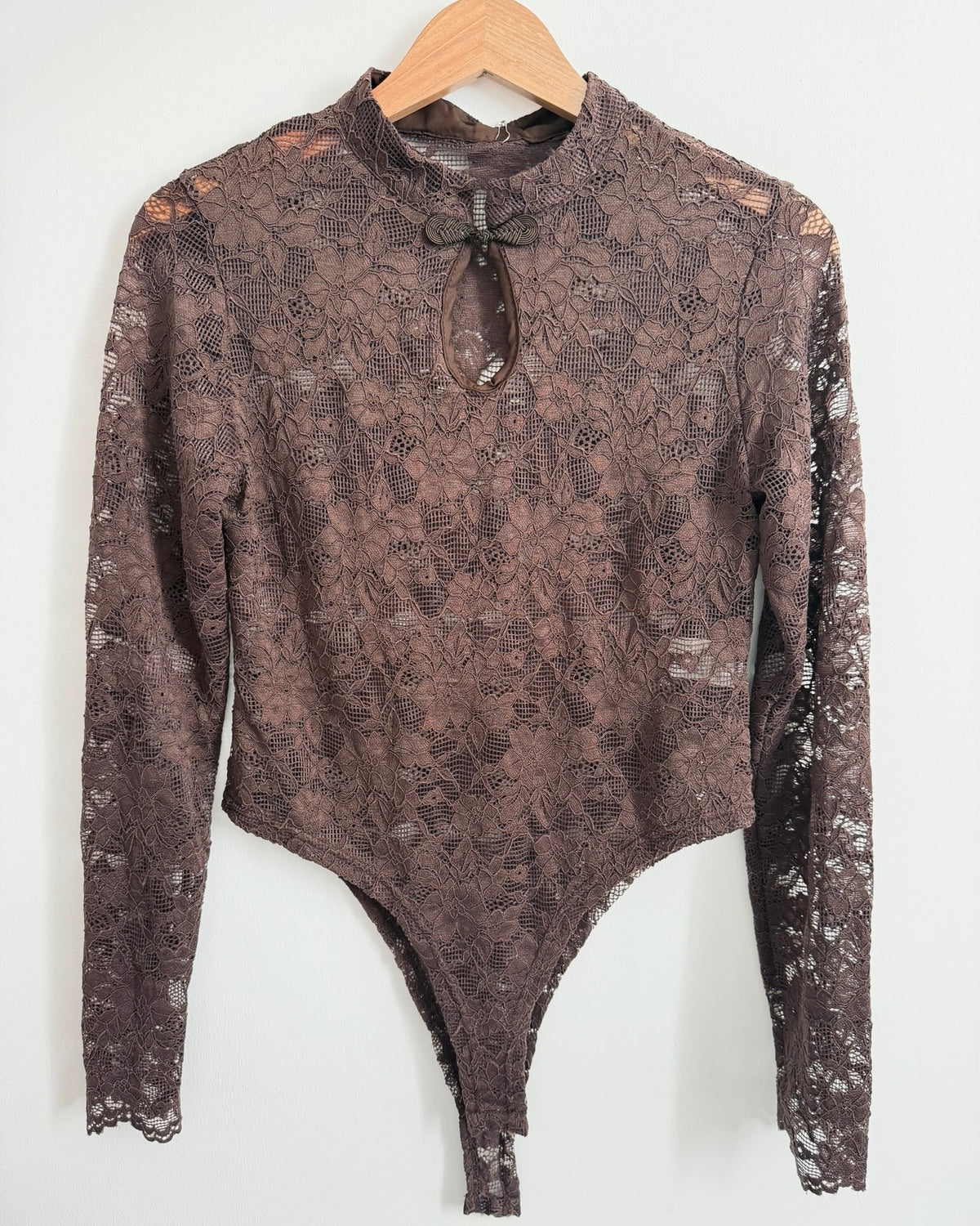 Body dentelle col mao marron