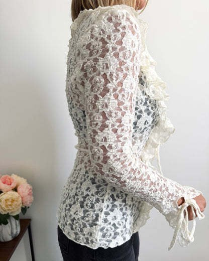 Top en dentelle à volants blanc