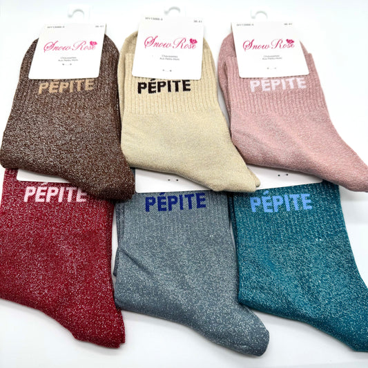 Chaussettes à Paillettes à Message " Pépite "