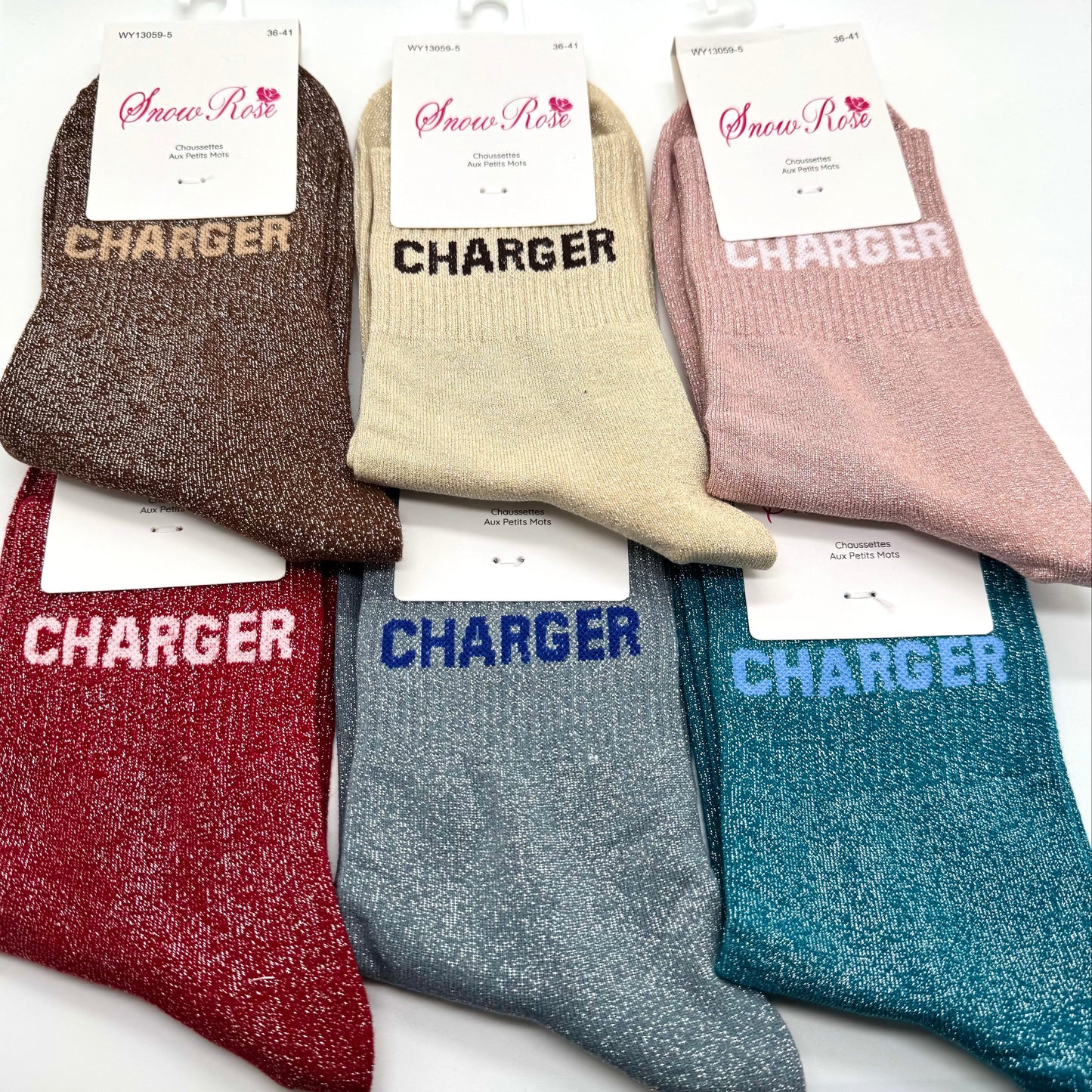 Chaussettes à Paillettes à Message " Charger "