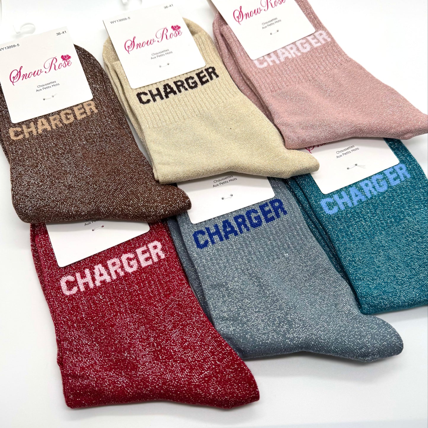 Chaussettes à Paillettes à Message " Charger "