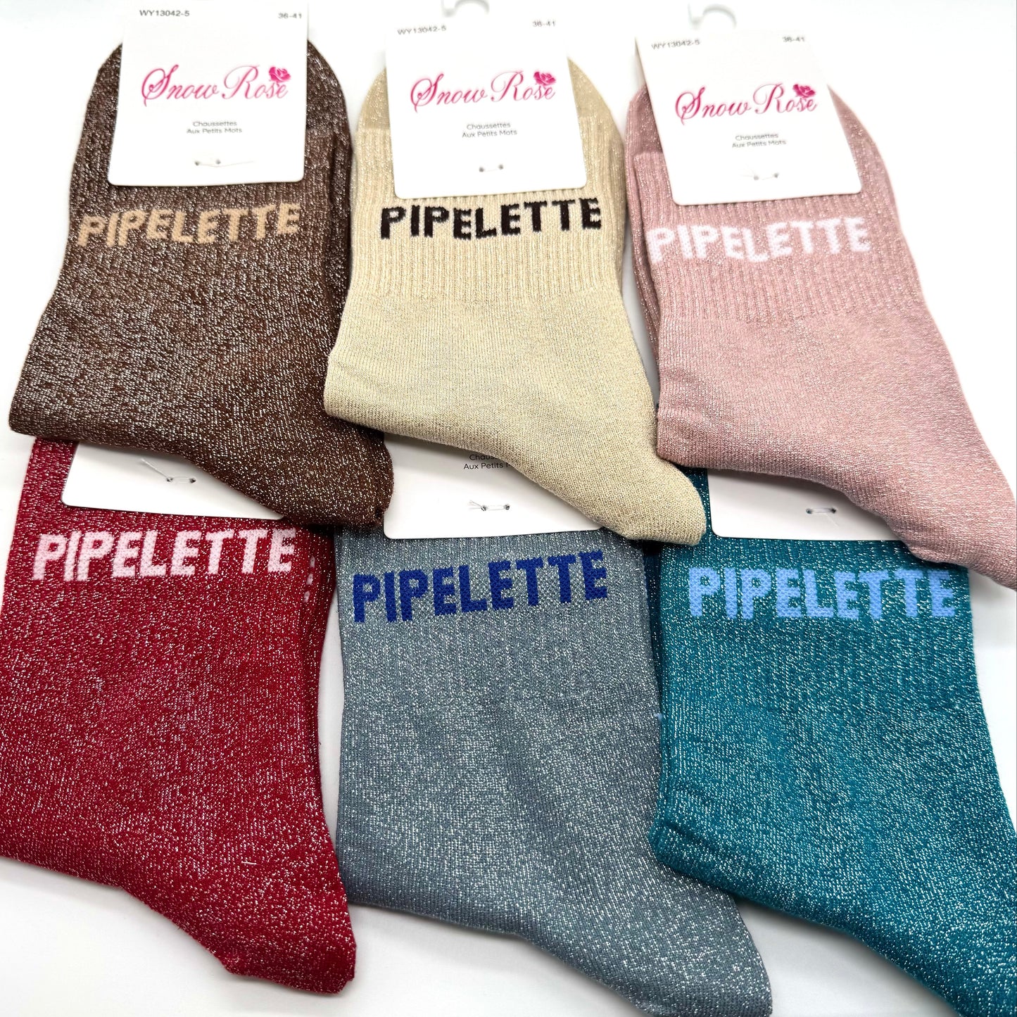 Chaussettes à Paillettes à Message " Pipelette "