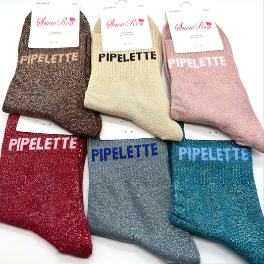 Chaussettes à Paillettes à Message " Pipelette "