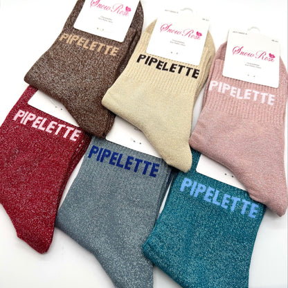 Chaussettes à Paillettes à Message " Pipelette "