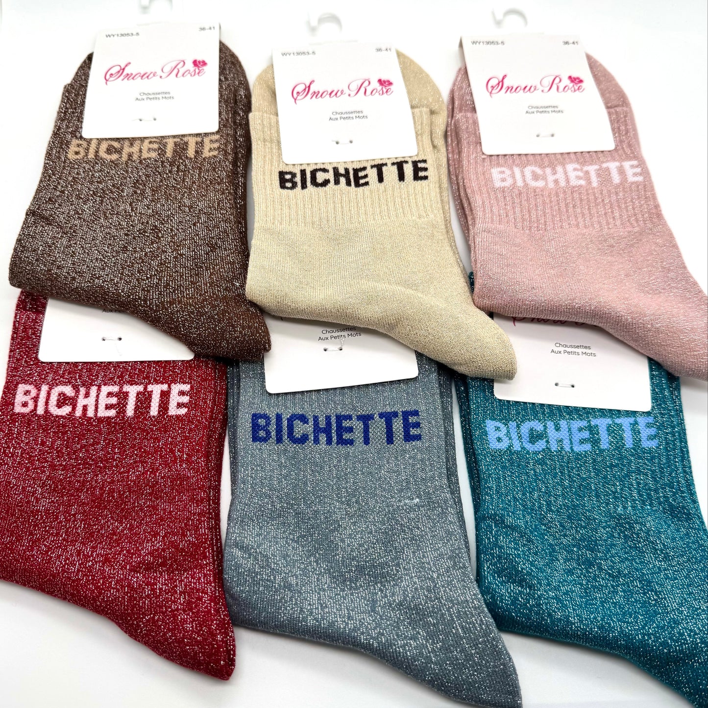 Chaussettes à Paillettes à Message " Bichette "