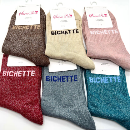 Chaussettes à Paillettes à Message " Bichette "