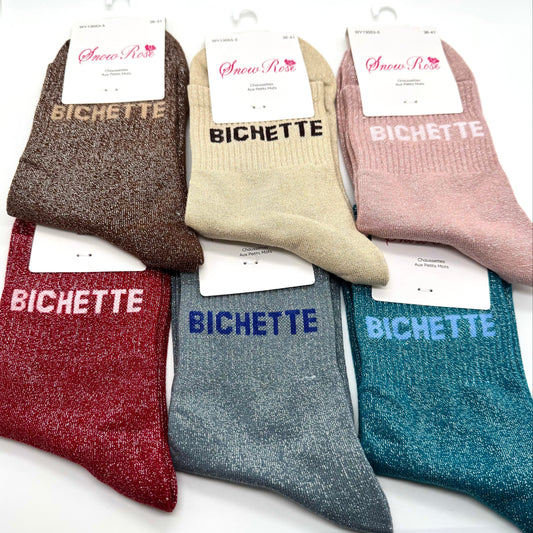 Chaussettes à Paillettes à Message " Bichette "