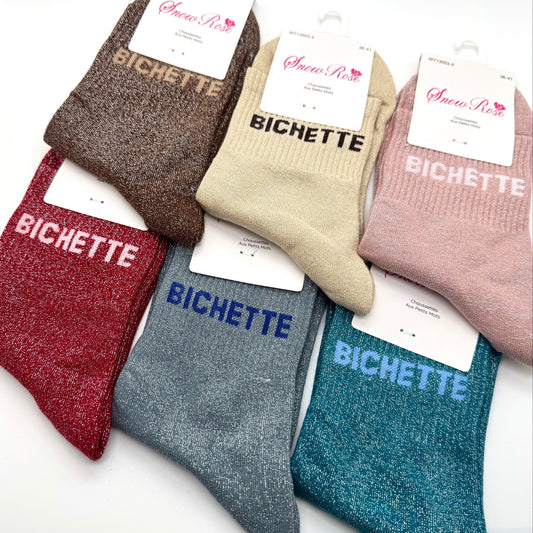 Chaussettes à Paillettes à Message " Bichette "