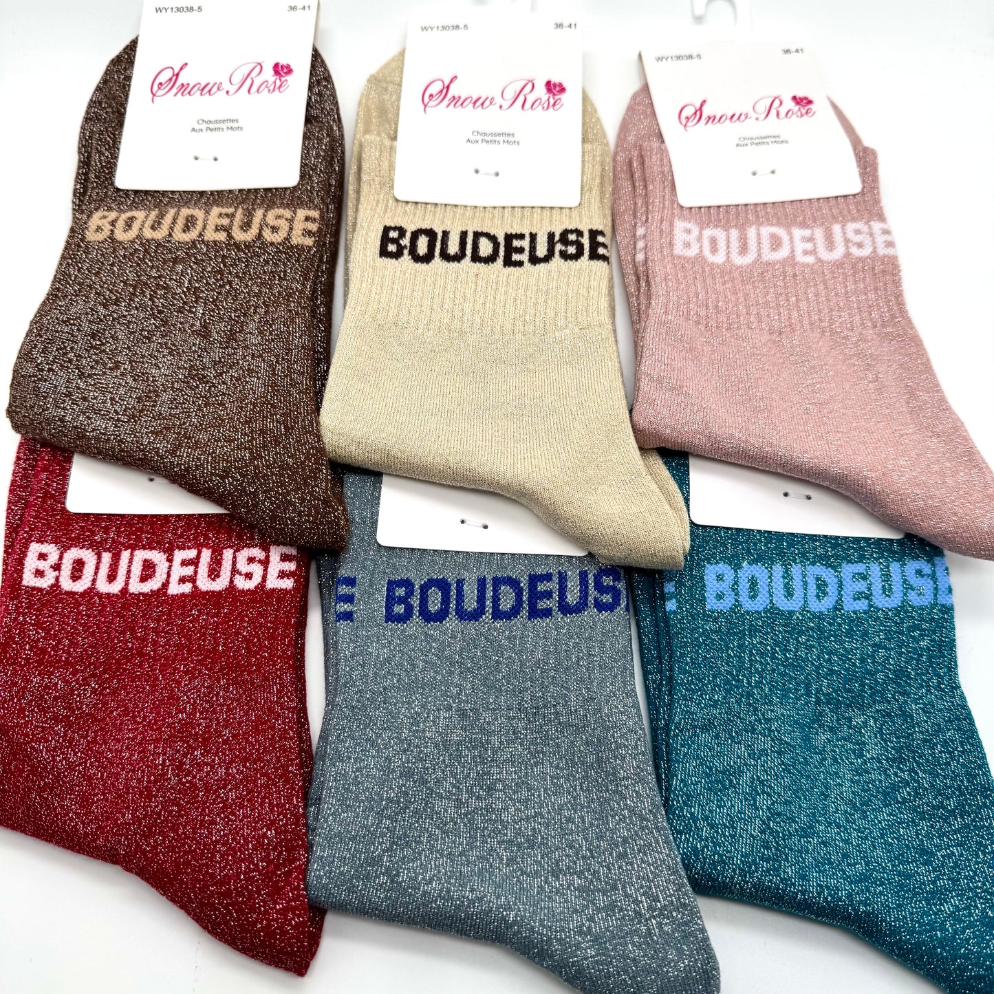 Chaussettes à Paillettes à Message " Boudeuse "