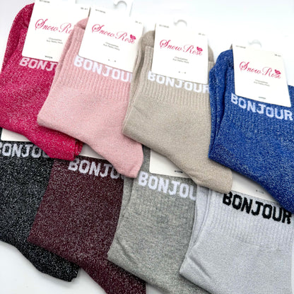 Chaussettes à Paillettes à Message " Bonjour "