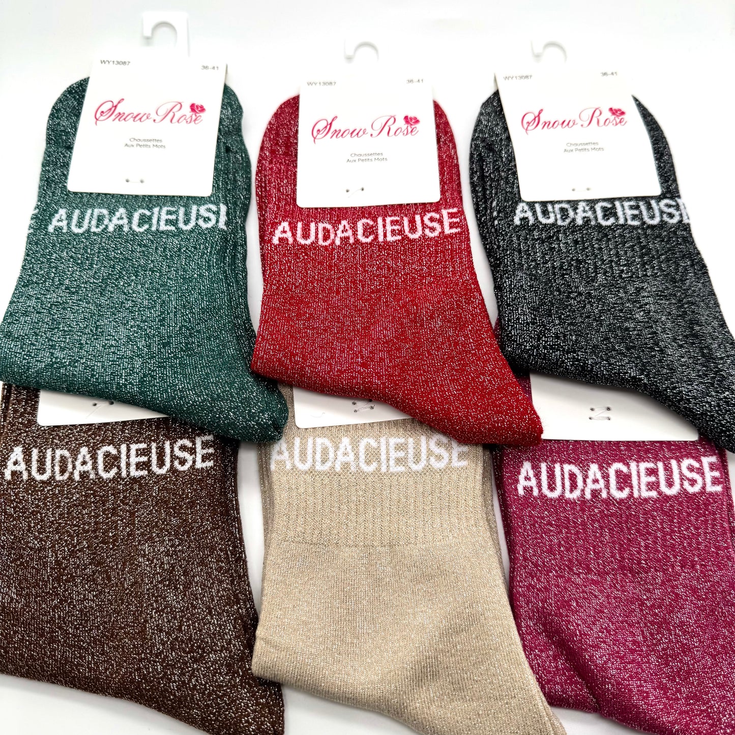 Chaussettes à Paillettes à Message " Audacieuse "
