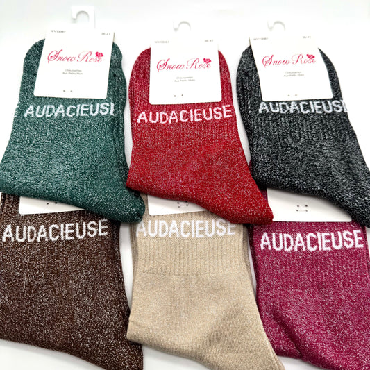Chaussettes à Paillettes à Message " Audacieuse "
