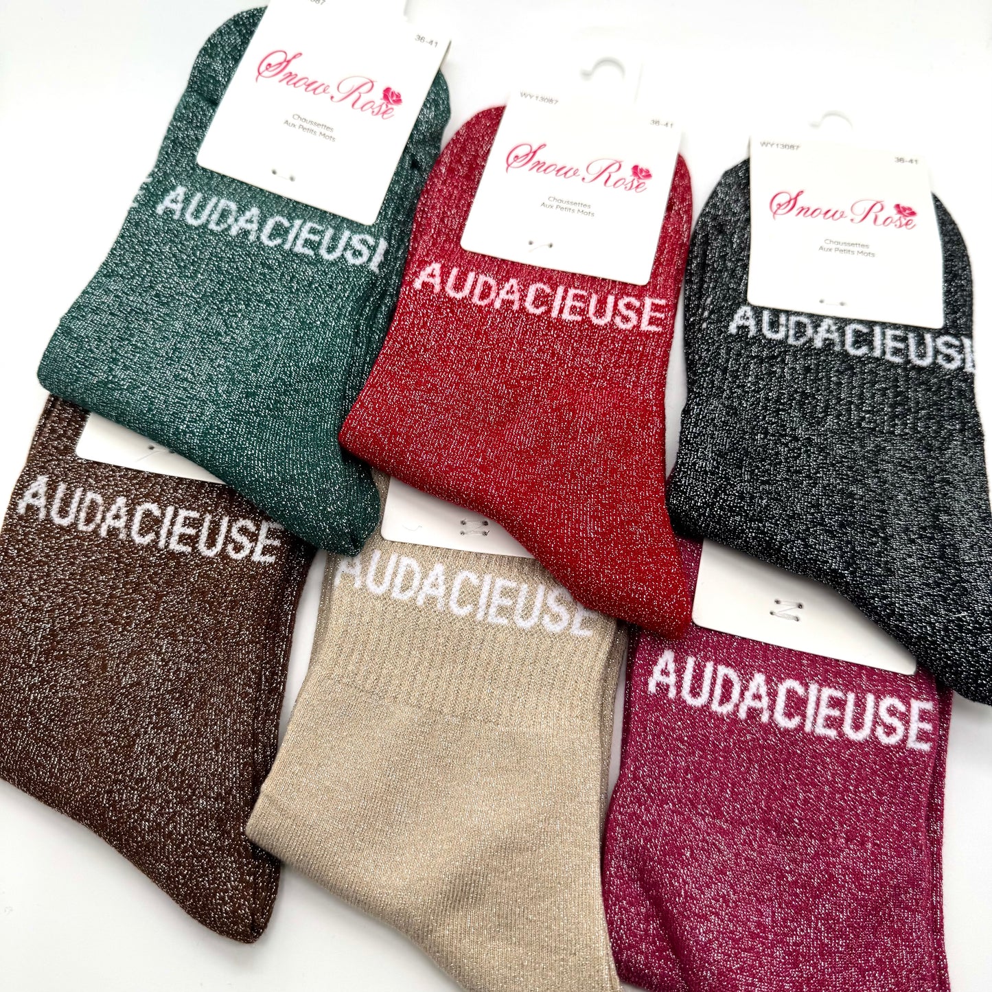 Chaussettes à Paillettes à Message " Audacieuse "