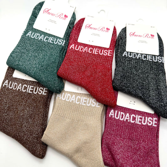 Chaussettes à Paillettes à Message " Audacieuse "