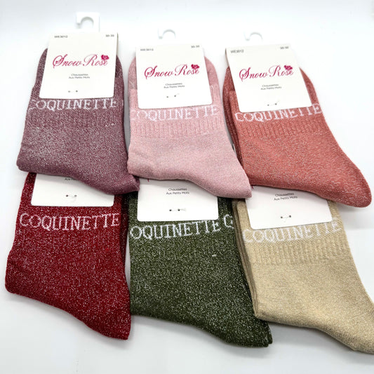 💖 Chaussettes ENFANT à Paillettes à Message " Coquinette "