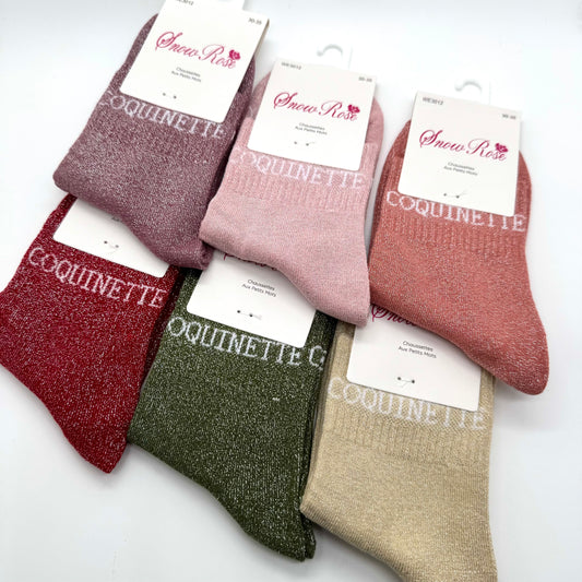 💖 Chaussettes ENFANT à Paillettes à Message " Coquinette "