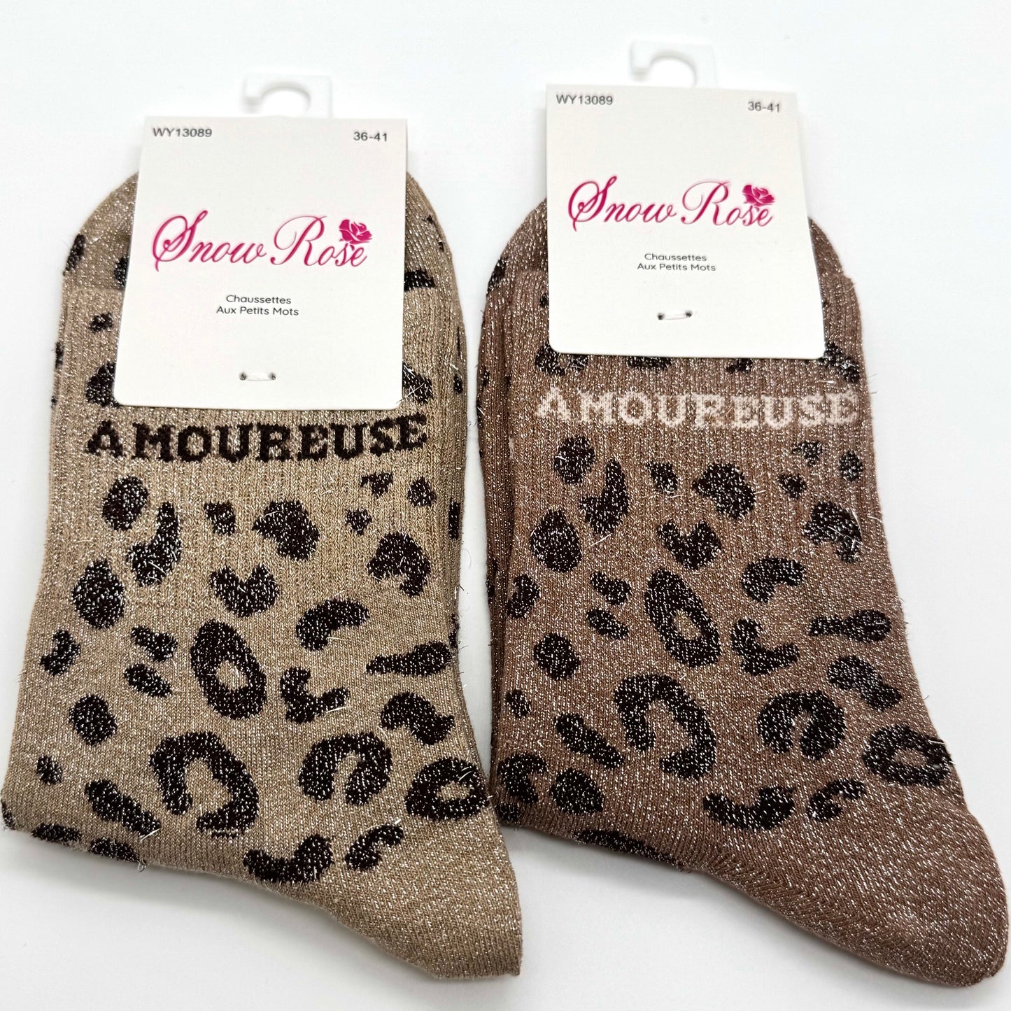 Chaussettes à Paillettes à Message Léopard " Amoureuse "
