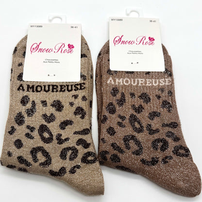 Chaussettes à Paillettes à Message Léopard " Amoureuse "