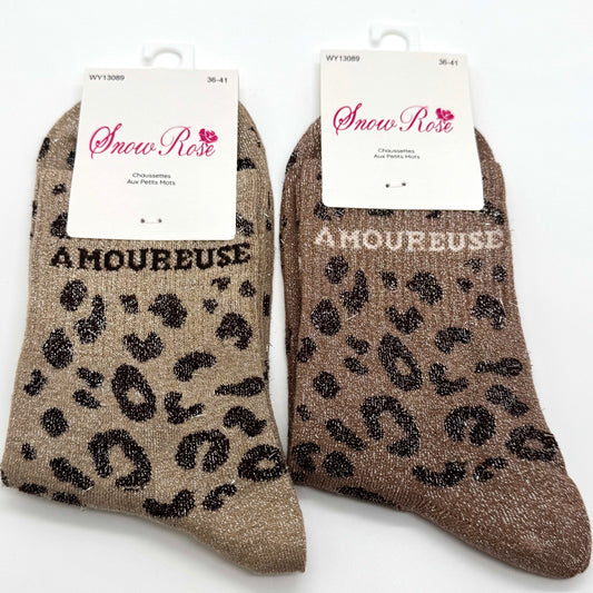 Chaussettes à Paillettes à Message Léopard " Amoureuse "