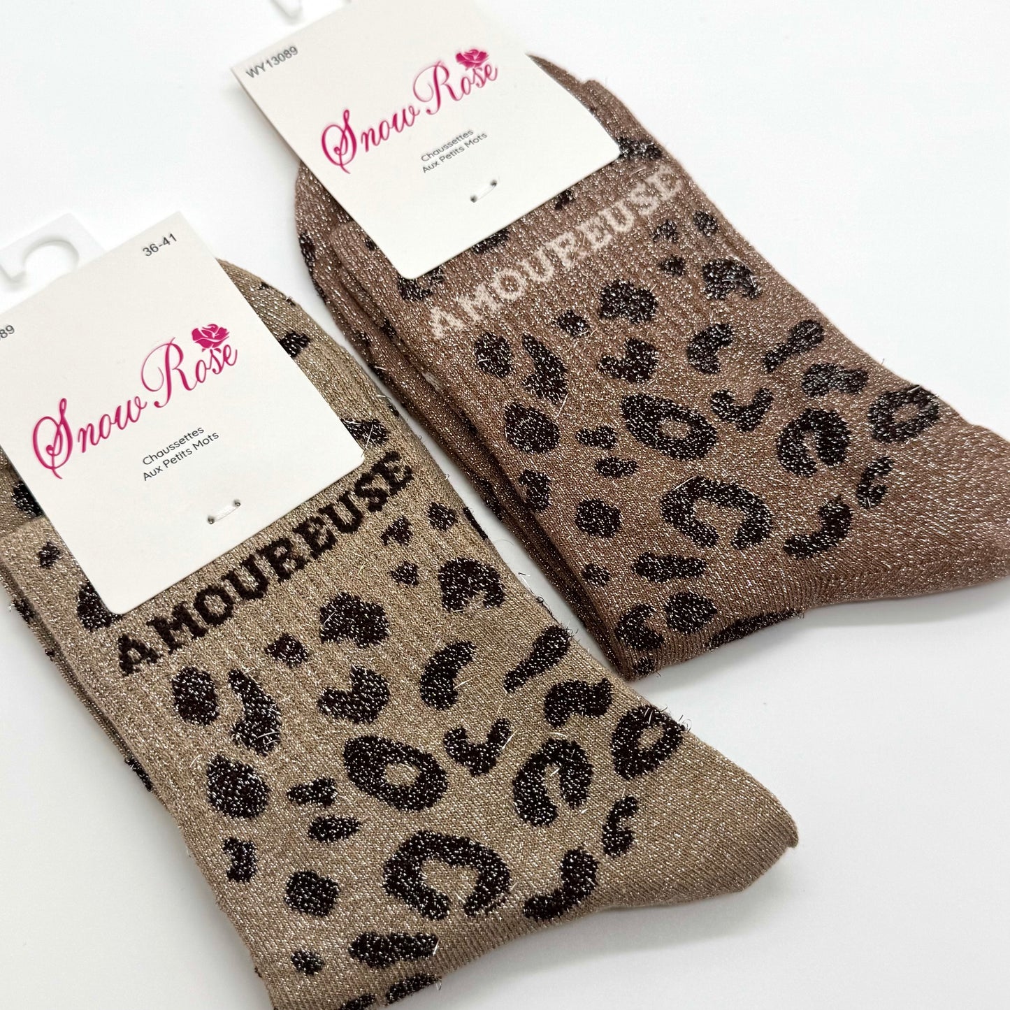 Chaussettes à Paillettes à Message Léopard " Amoureuse "