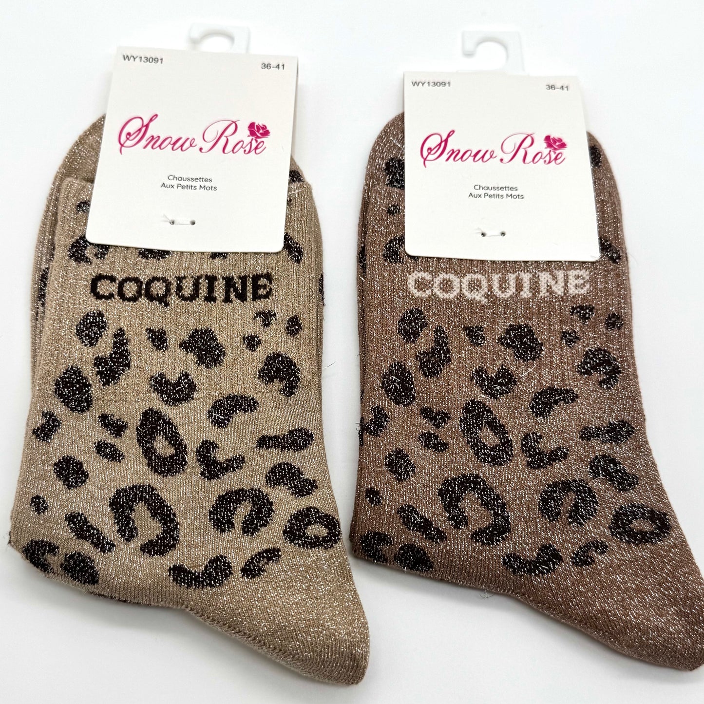 Chaussettes à Paillettes à Message Léopard " Coquine "