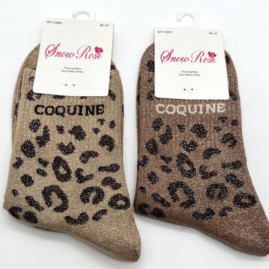 Chaussettes à Paillettes à Message Léopard " Coquine "