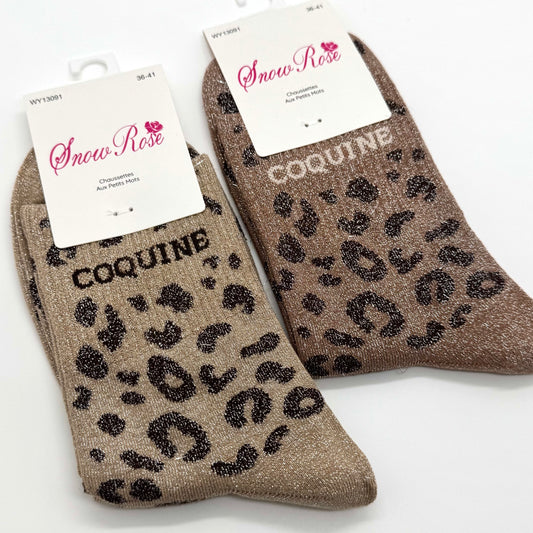 Chaussettes à Paillettes à Message Léopard " Coquine "